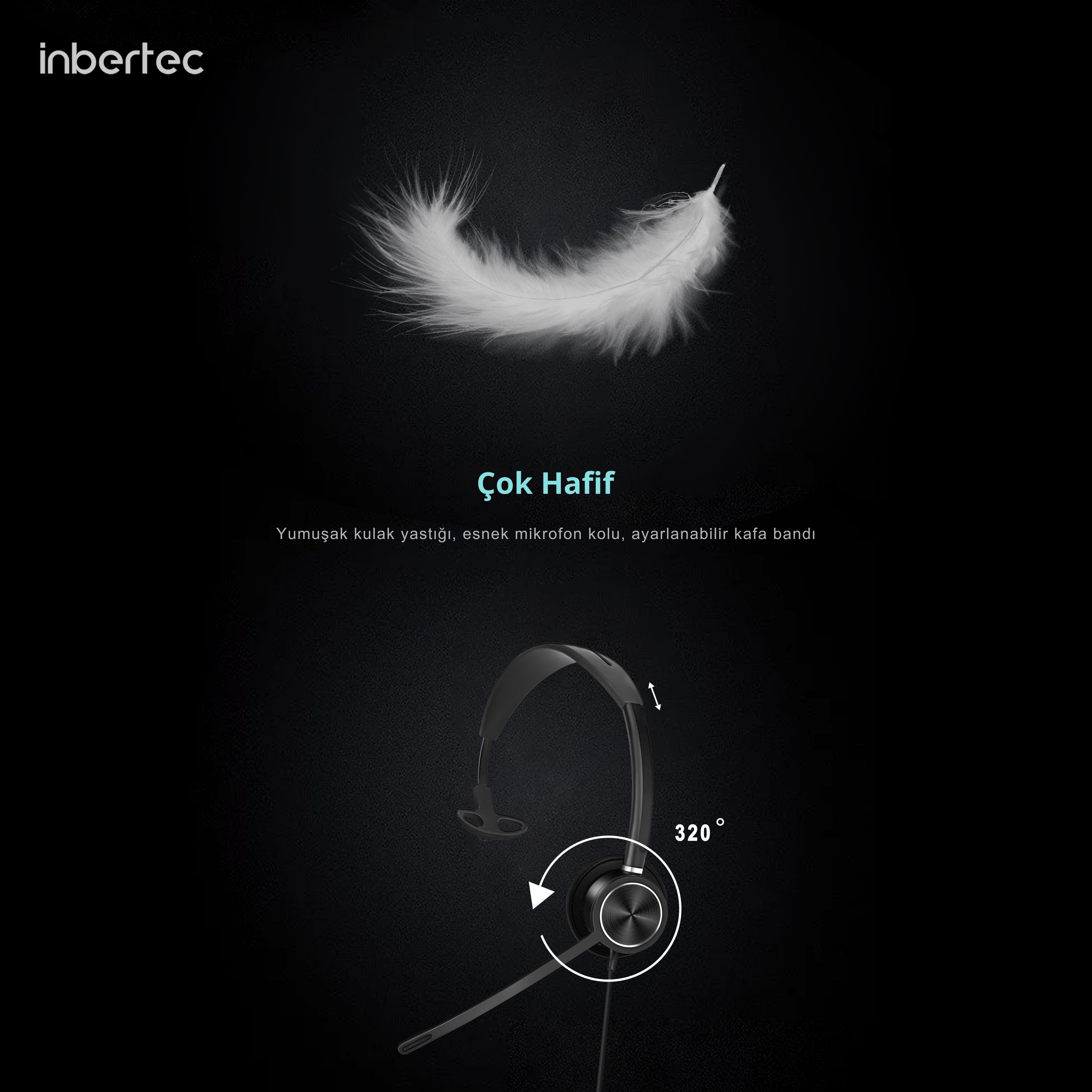 Inbertec C25M Mono &Ccedil;ağrı Merkezi Kulaklığı